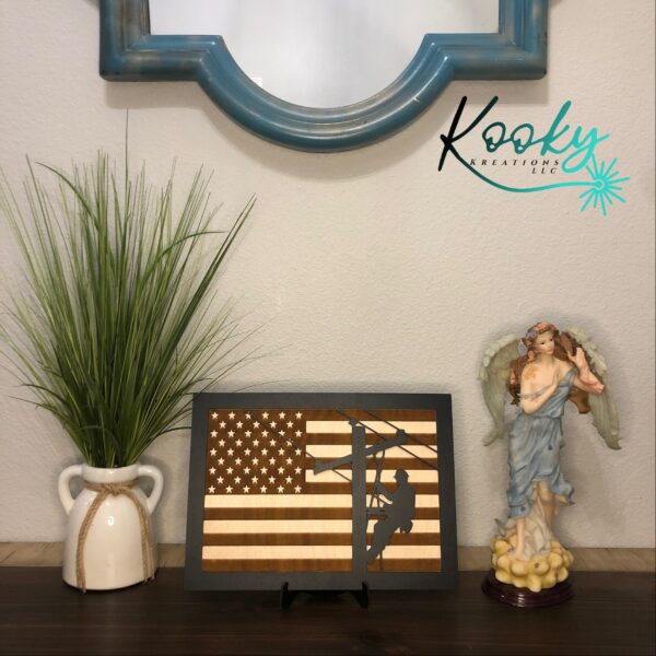 3D Personalized 10"x14" Lineman American Flag Sign| Lineman Gift | Lineman Family