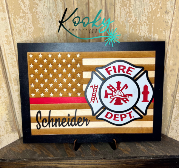 3D Personalized 10"x14" Fire Department American Flag Sign