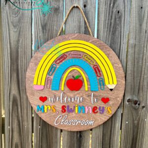 Pencil Rainbow Teacher Sign | Personalized Teacher Door Sign | 3D Pencil Rainbow Teacher Sign