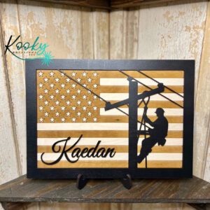 Personalized 10"x14" Lineman American Flag Sign