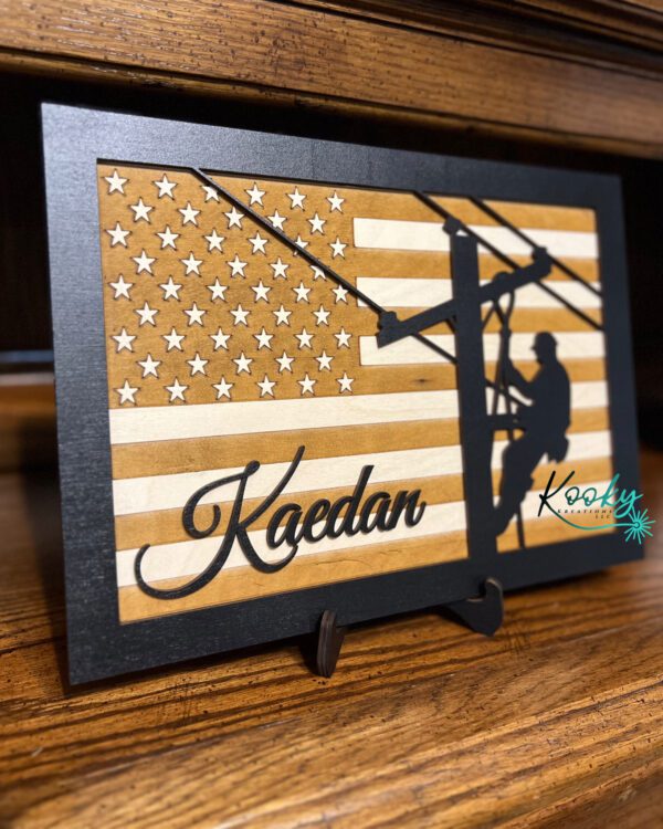 Personalized 10"x14" Lineman American Flag Sign